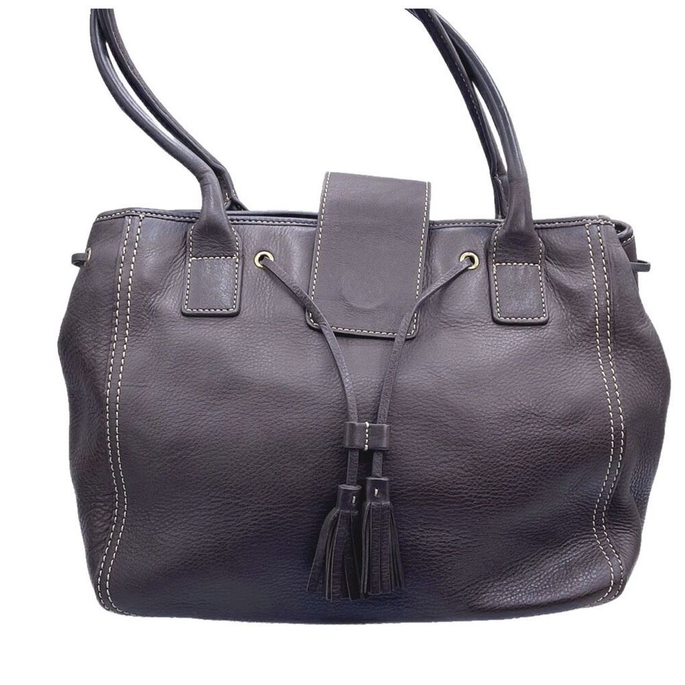 Lands’ End brown pebbled leather satchel.